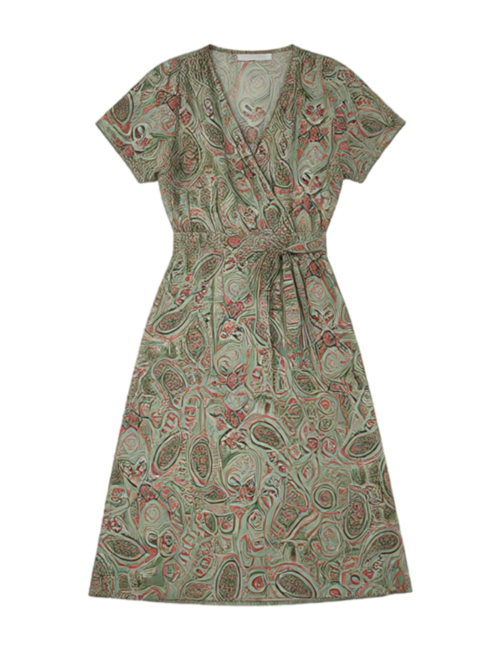 LOFT Green Paisley Satin Midi Dress Tie Waist Small Flutter Sleeve